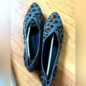 Slocyclub Women Classic Pointed Toe Slip On Ballet Shoe Knitted Charcoal Leopard